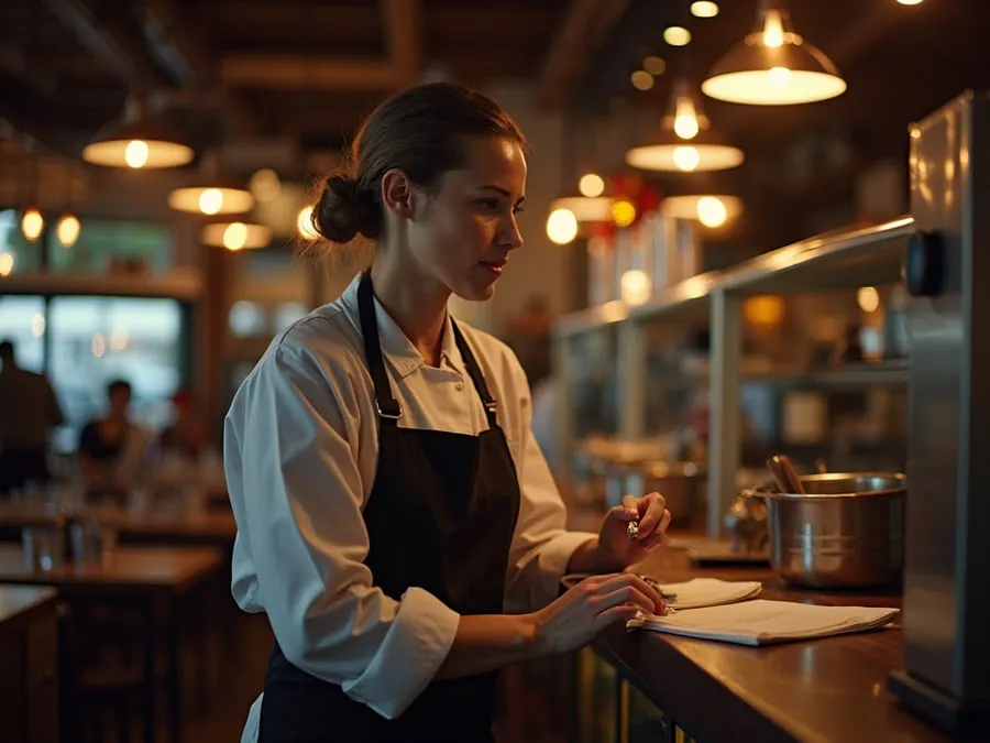 Restaurant team member in professional workplace moment demonstrating restaurant.