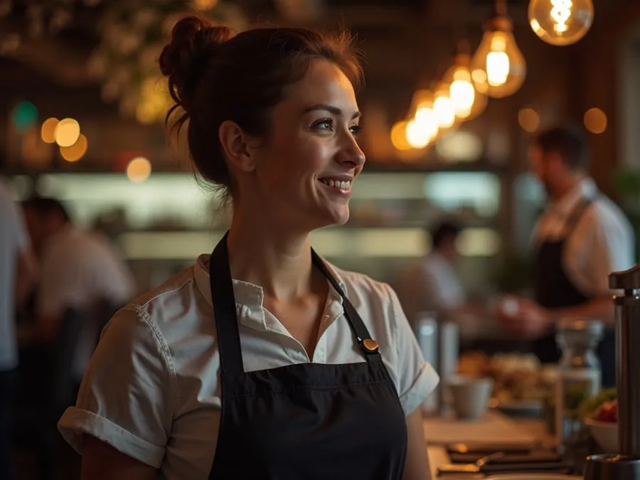 Restaurant team member in professional workplace moment demonstrating restaurant.
