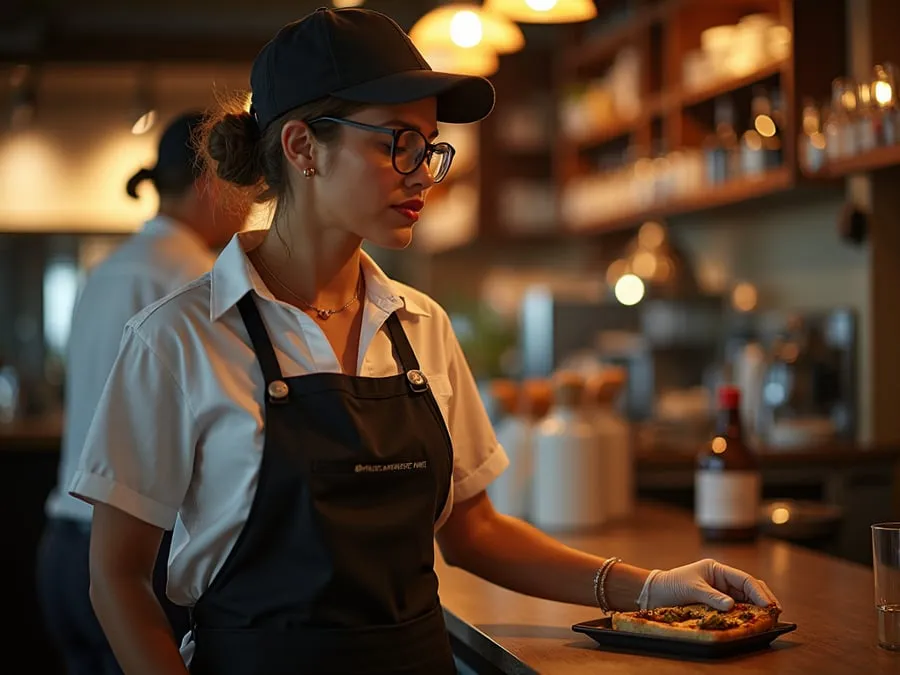 Restaurant team member in professional workplace moment demonstrating restaurant.