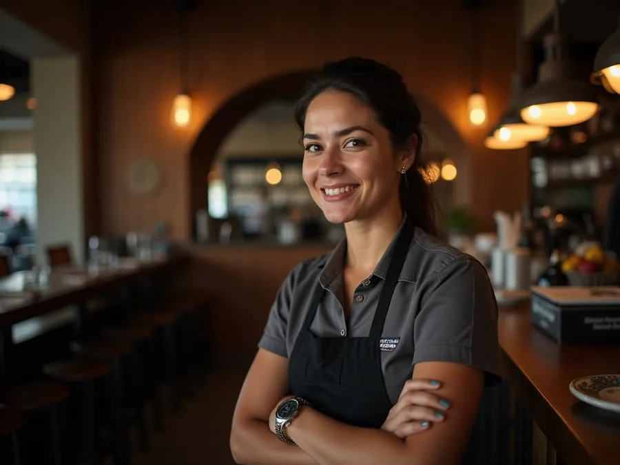 Restaurant team member in professional workplace moment demonstrating restaurant.