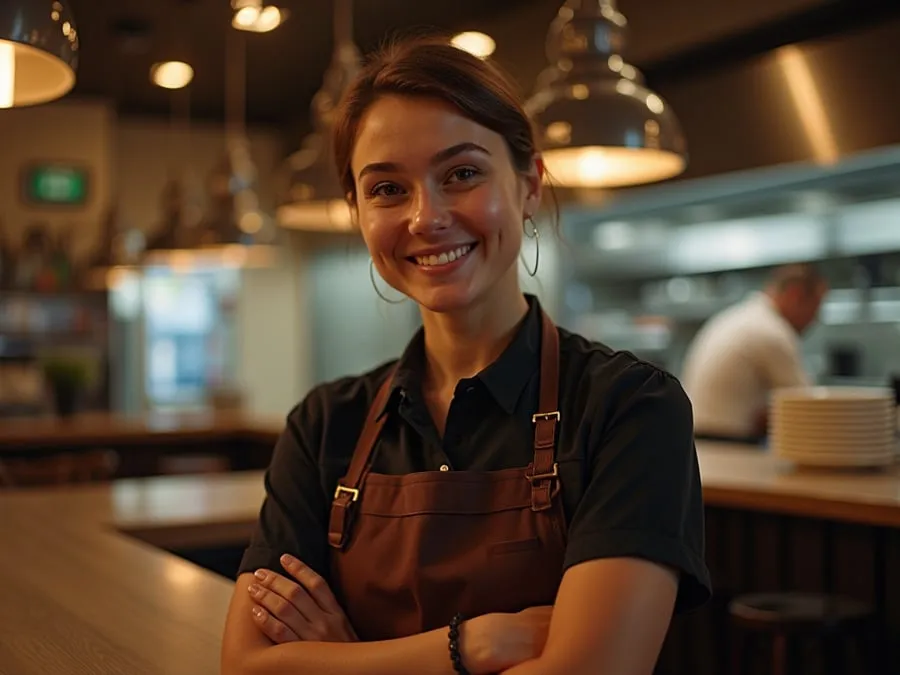 Restaurant team member in professional workplace moment demonstrating restaurant.