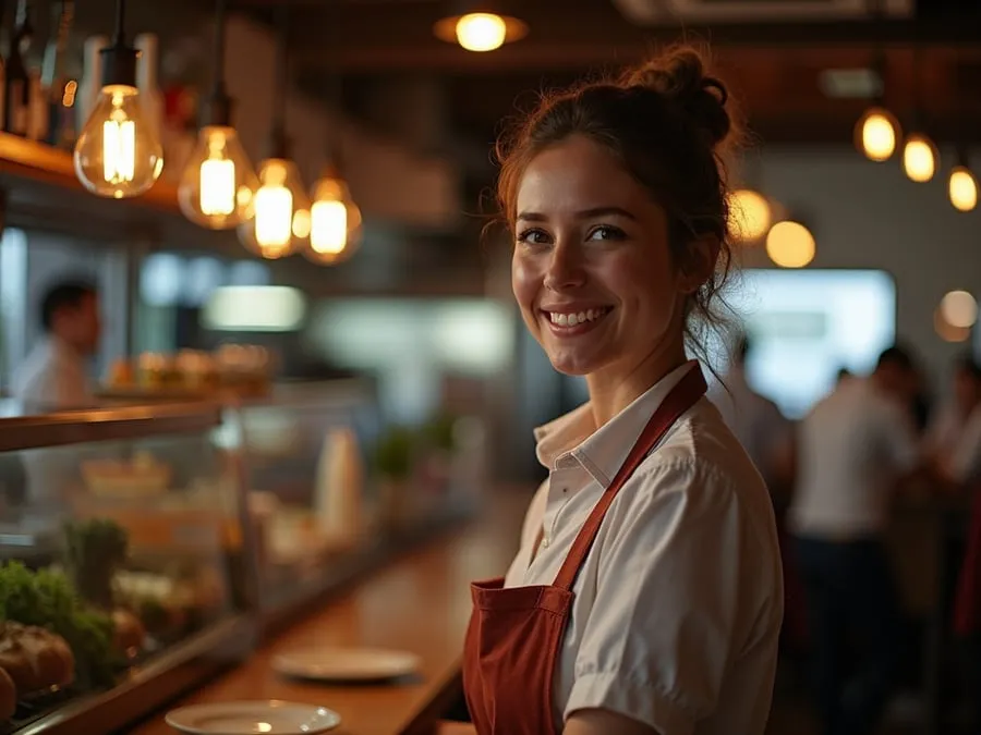 Restaurant team member in professional workplace moment demonstrating restaurant.
