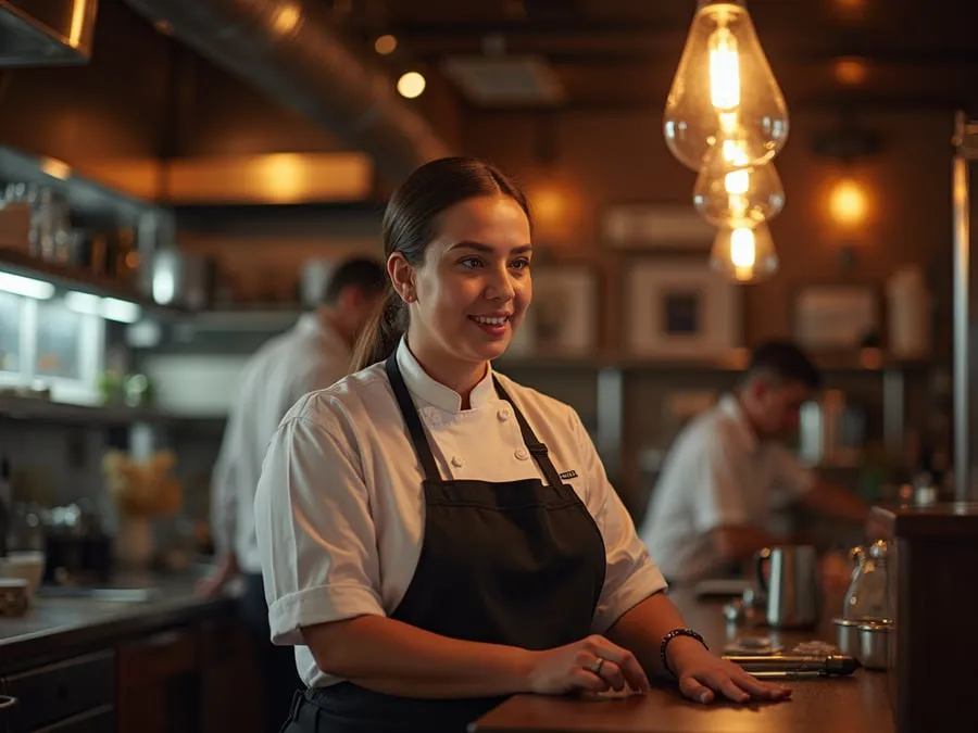 Restaurant team member in professional workplace moment demonstrating restaurant.