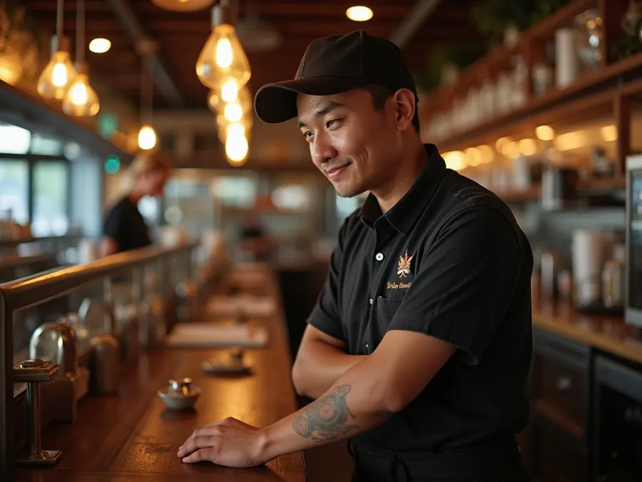 Restaurant team member in professional workplace moment demonstrating restaurant.