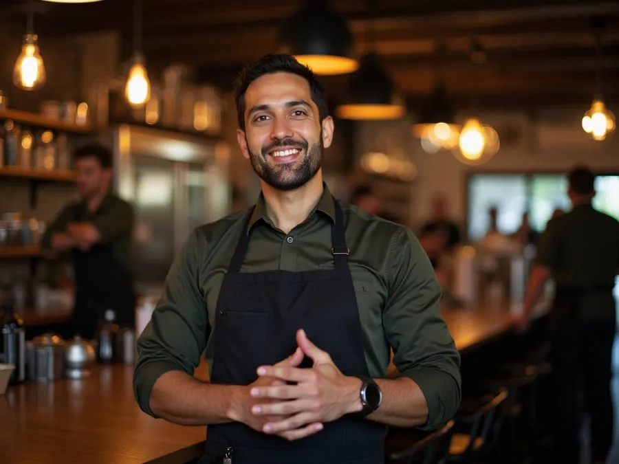 Restaurant team member in professional workplace moment demonstrating restaurant.