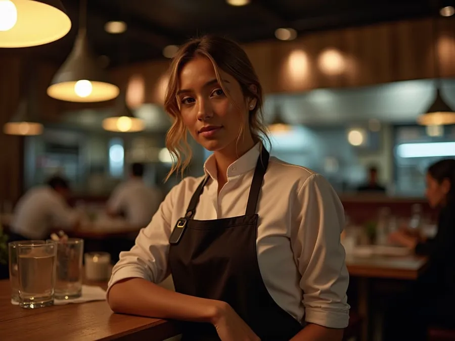 Restaurant team member in professional workplace moment demonstrating restaurant.