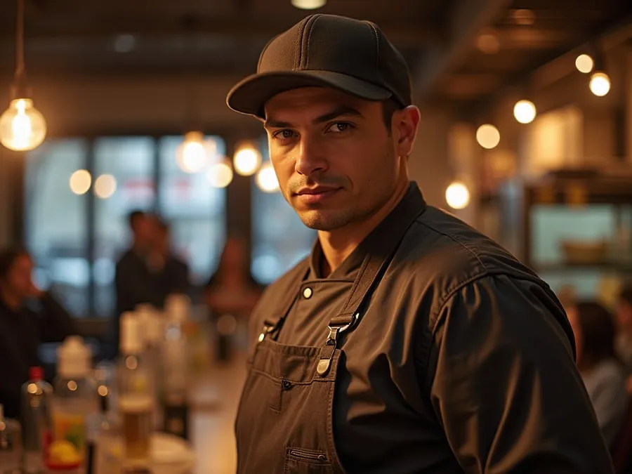 Restaurant team member in professional workplace moment demonstrating restaurant.