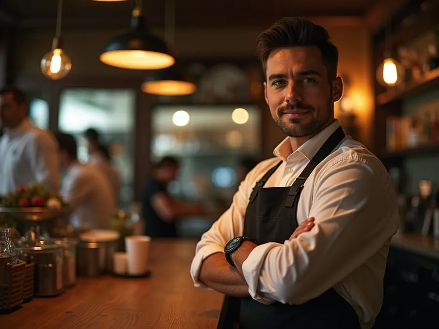 Restaurant team member in professional workplace moment demonstrating restaurant.