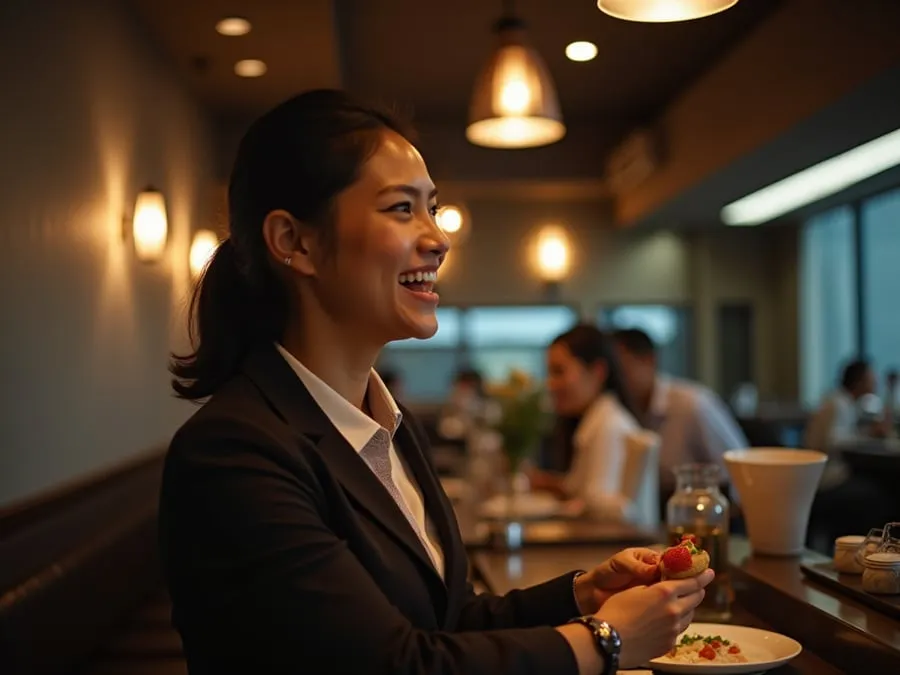 Restaurant team member in professional workplace moment demonstrating restaurant.