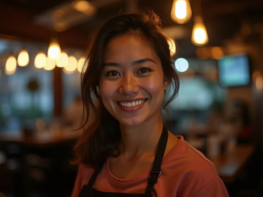 Restaurant team member in professional workplace moment demonstrating restaurant.