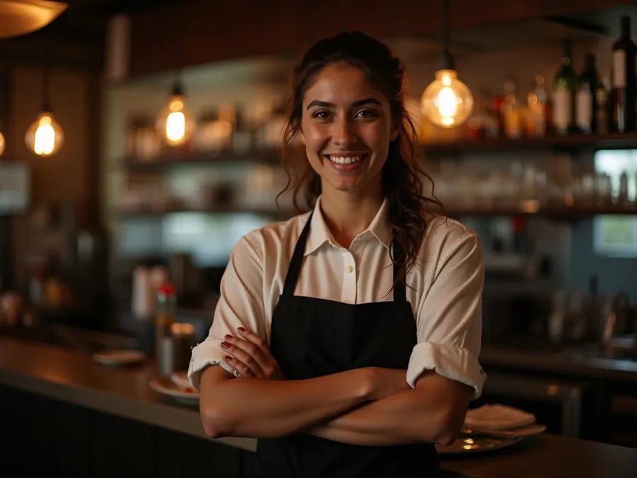 Restaurant team member in professional workplace moment demonstrating restaurant.