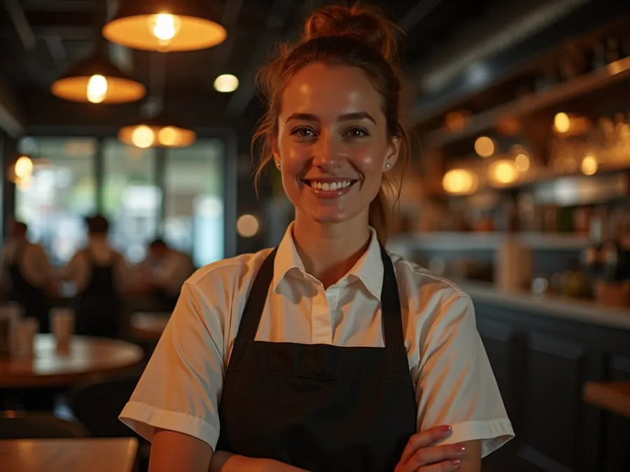 Restaurant team member in professional workplace moment demonstrating restaurant.