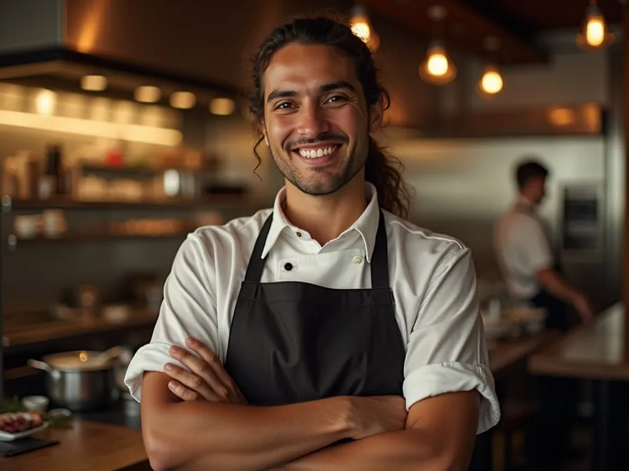 Restaurant team member in professional workplace moment demonstrating restaurant.
