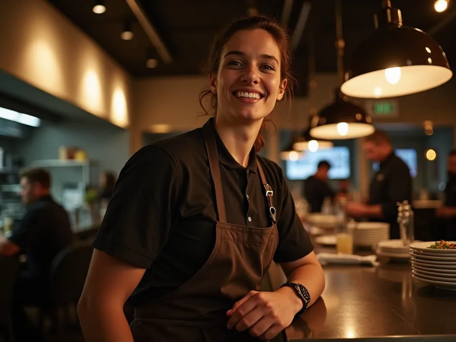 Restaurant team member in professional workplace moment demonstrating restaurant.