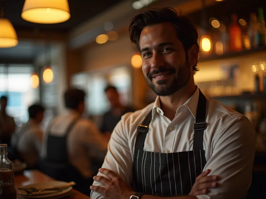 Restaurant team member in professional workplace moment demonstrating restaurant.