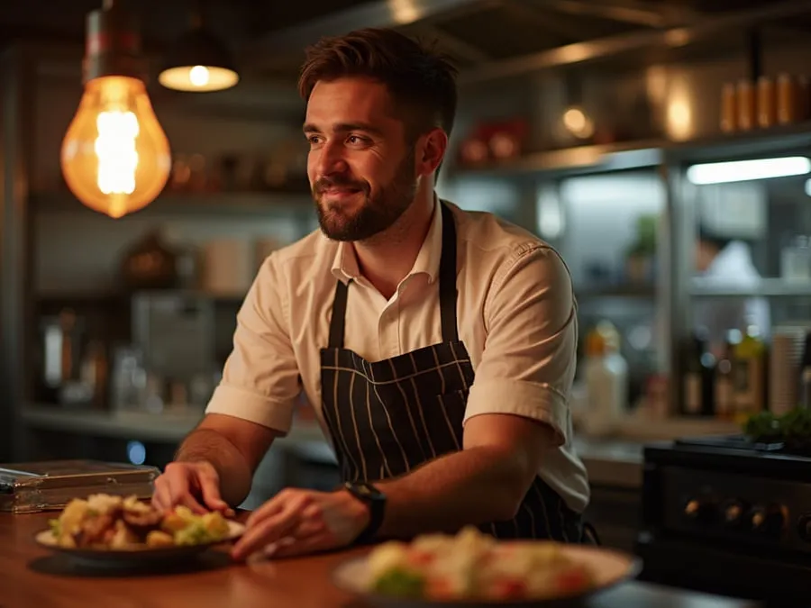 Restaurant team member in professional workplace moment demonstrating restaurant.