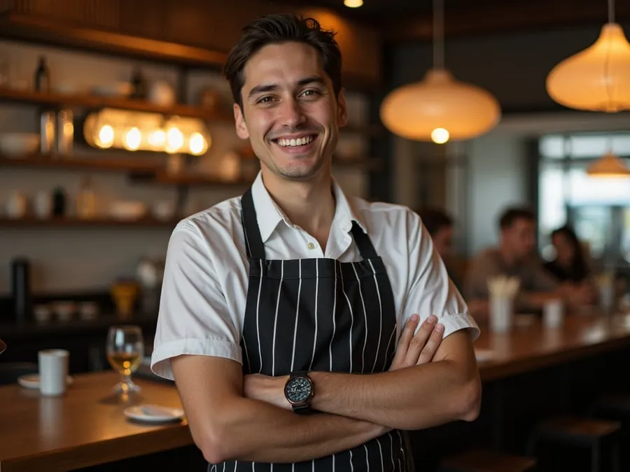 Restaurant team member in professional workplace moment demonstrating restaurant.