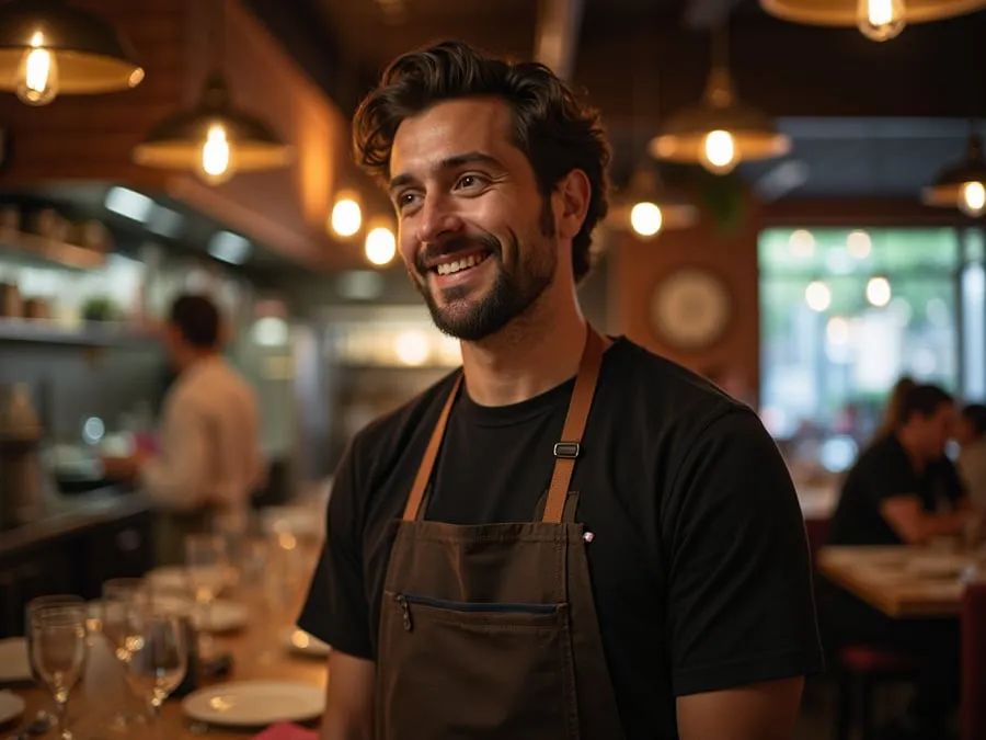 Restaurant team member in professional workplace moment demonstrating restaurant.