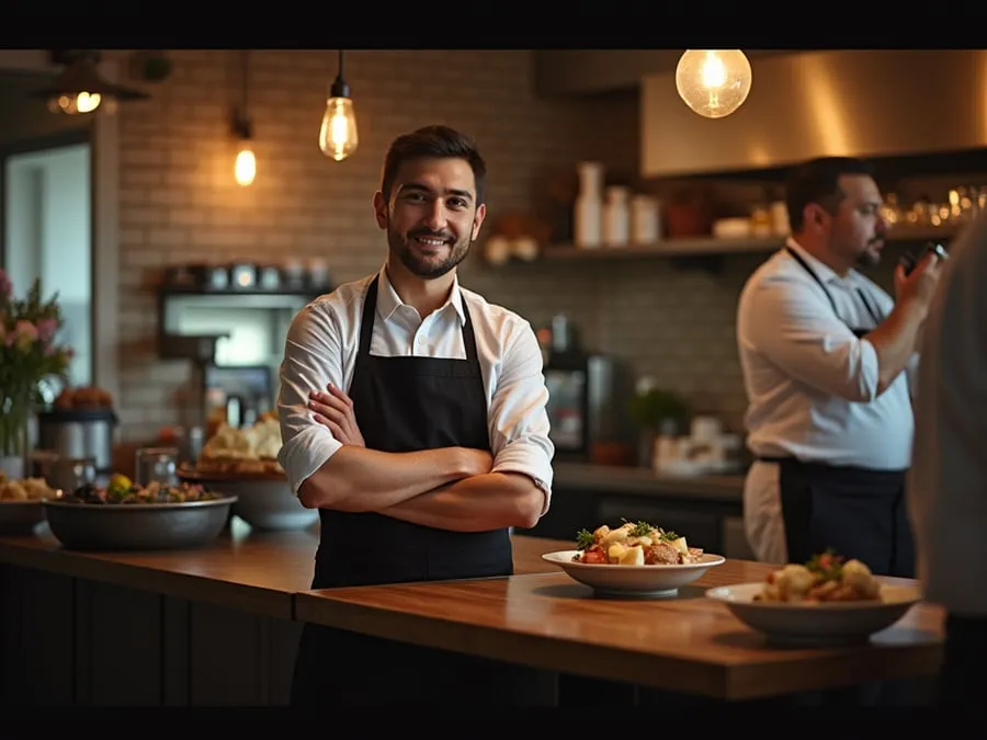 Restaurant team member in professional workplace moment demonstrating restaurant.