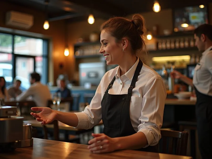 Restaurant team member in professional workplace moment demonstrating restaurant.