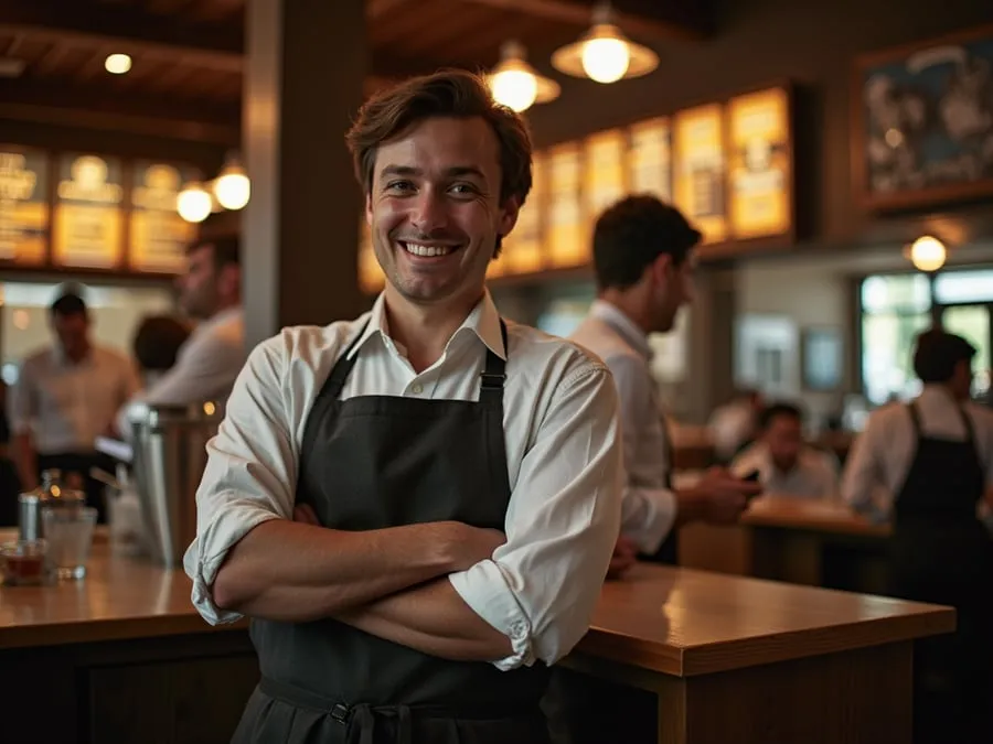 Restaurant team member in professional workplace moment demonstrating restaurant.