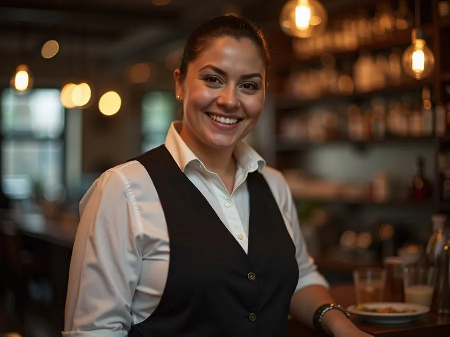 Restaurant team member in professional workplace moment demonstrating restaurant.