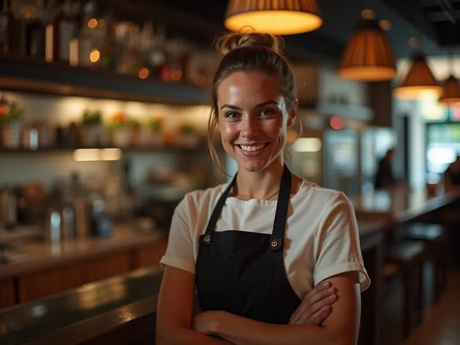 Restaurant team member in professional workplace moment demonstrating restaurant.