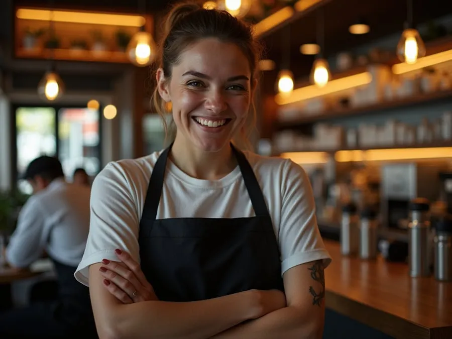 Restaurant team member in professional workplace moment demonstrating restaurant.
