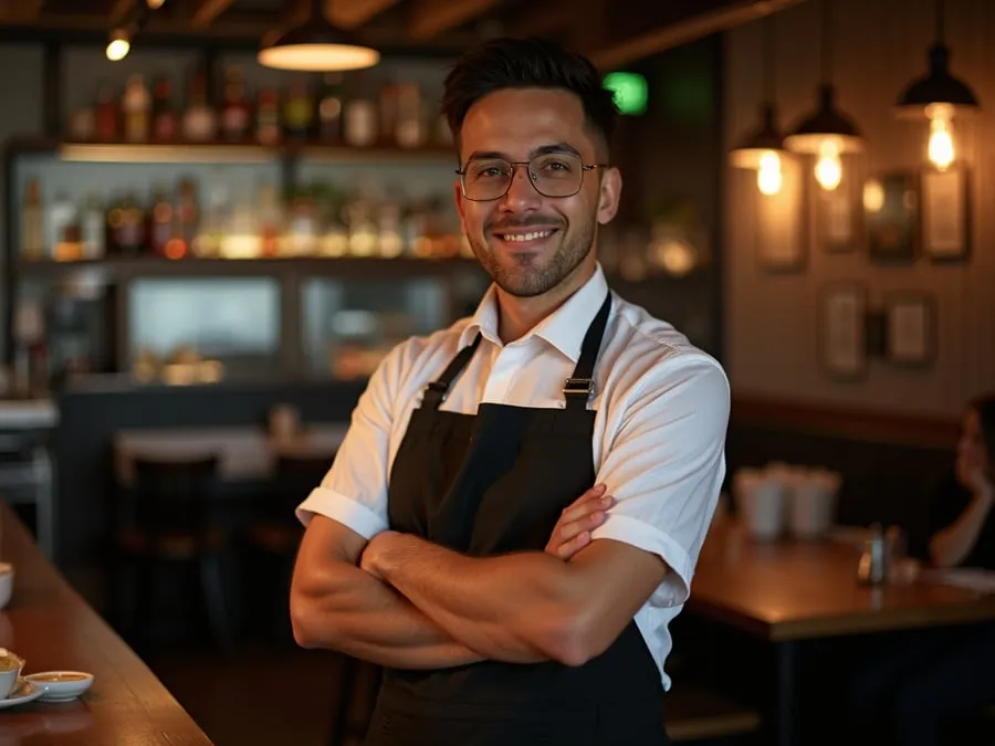 Restaurant team member in professional workplace moment demonstrating restaurant.