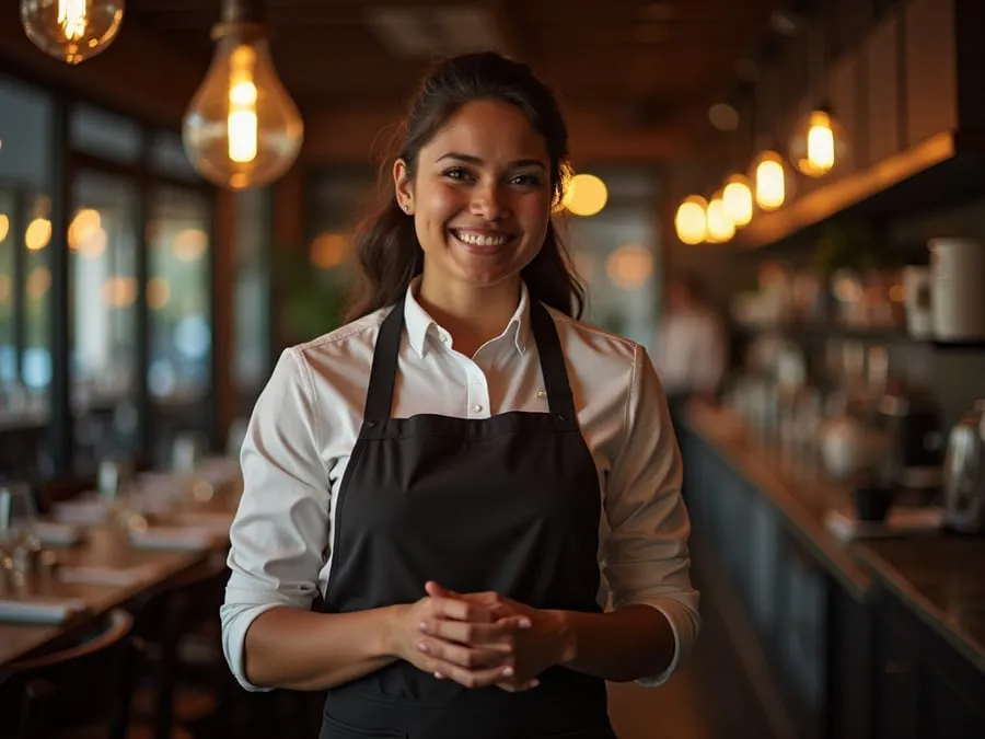 Restaurant team member in professional workplace moment demonstrating restaurant.
