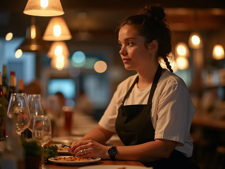 Restaurant team member in professional workplace moment demonstrating restaurant.