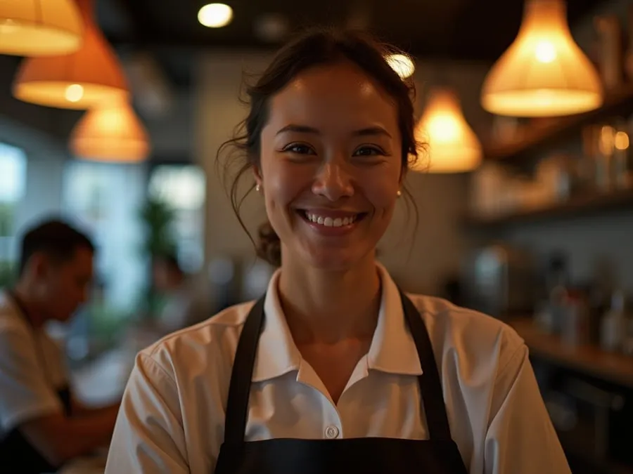 Restaurant team member in professional workplace moment demonstrating restaurant.