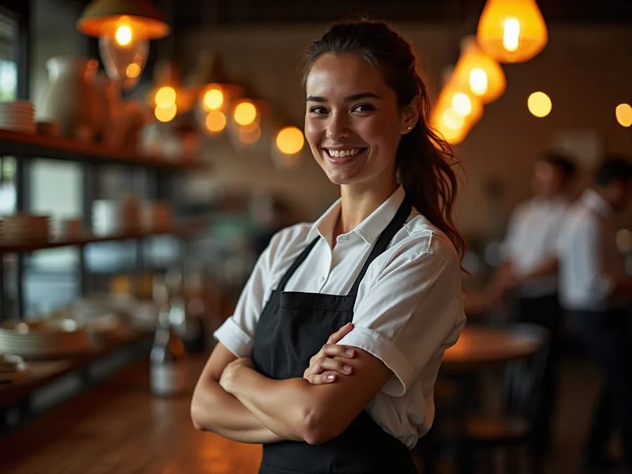 Restaurant team member in professional workplace moment demonstrating restaurant.