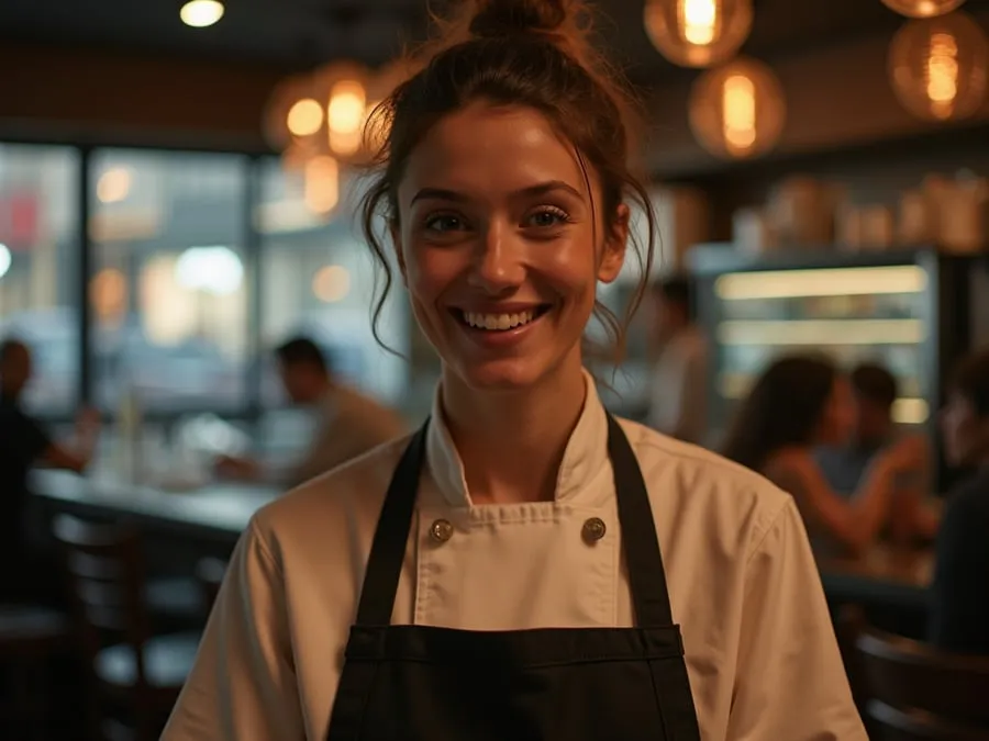 Restaurant team member in professional workplace moment demonstrating restaurant.