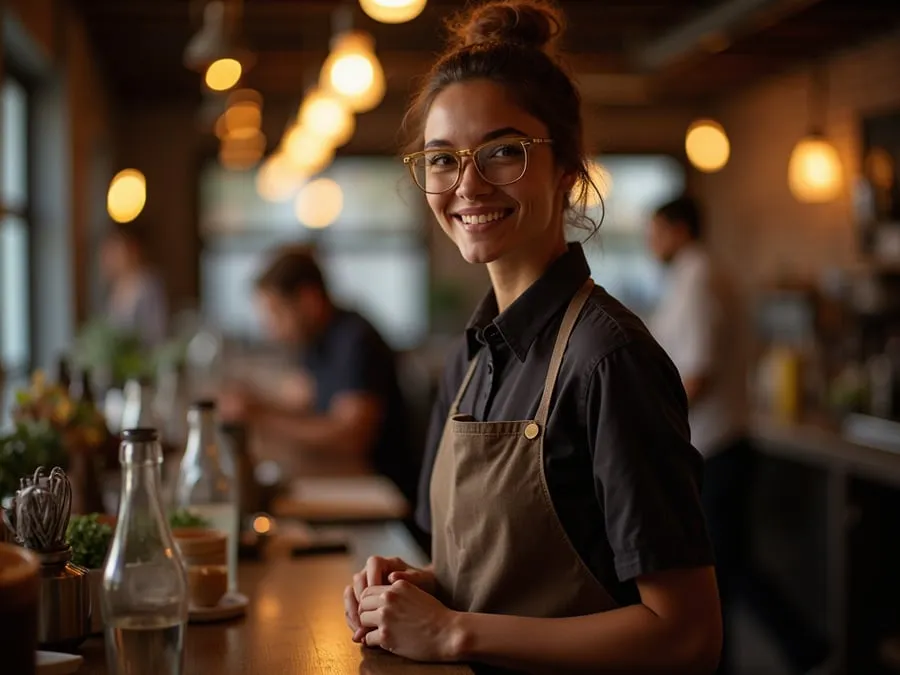 Restaurant team member in professional workplace moment demonstrating restaurant.