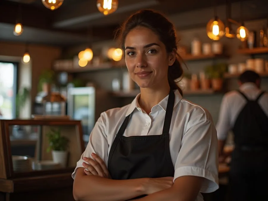 Restaurant team member in professional workplace moment demonstrating restaurant.