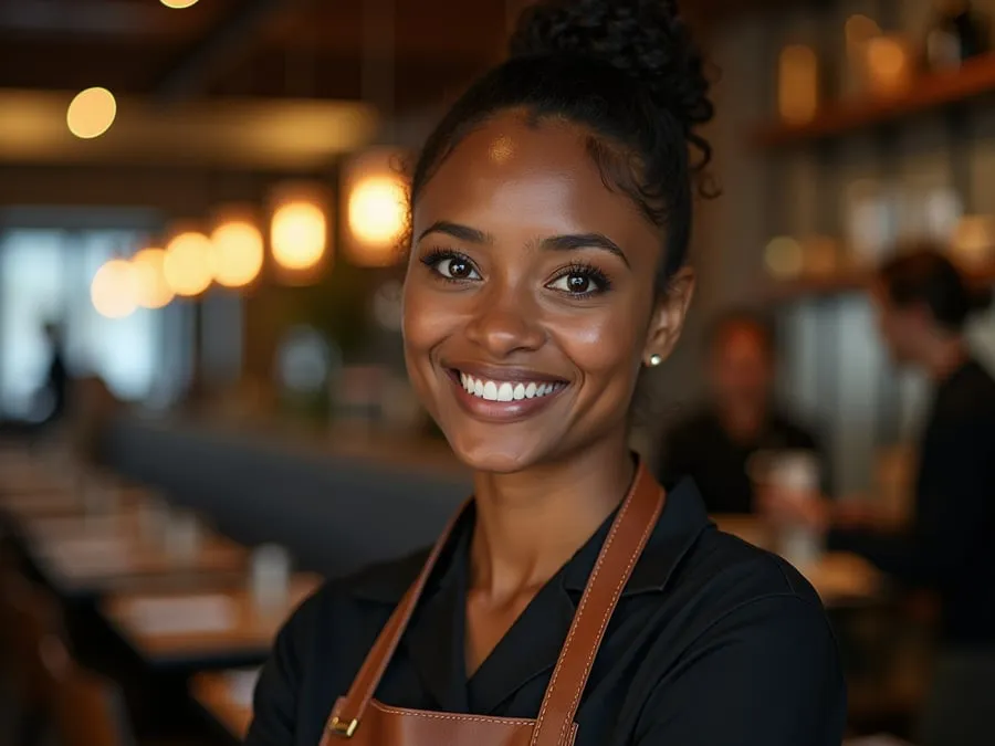 Restaurant team member in professional workplace moment demonstrating restaurant.