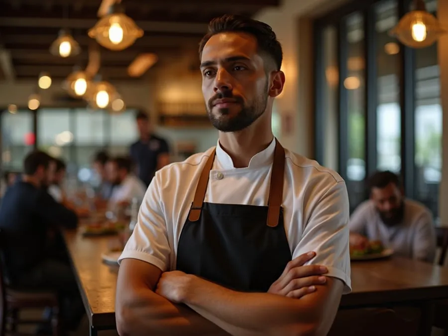 Restaurant team member in professional workplace moment demonstrating restaurant.