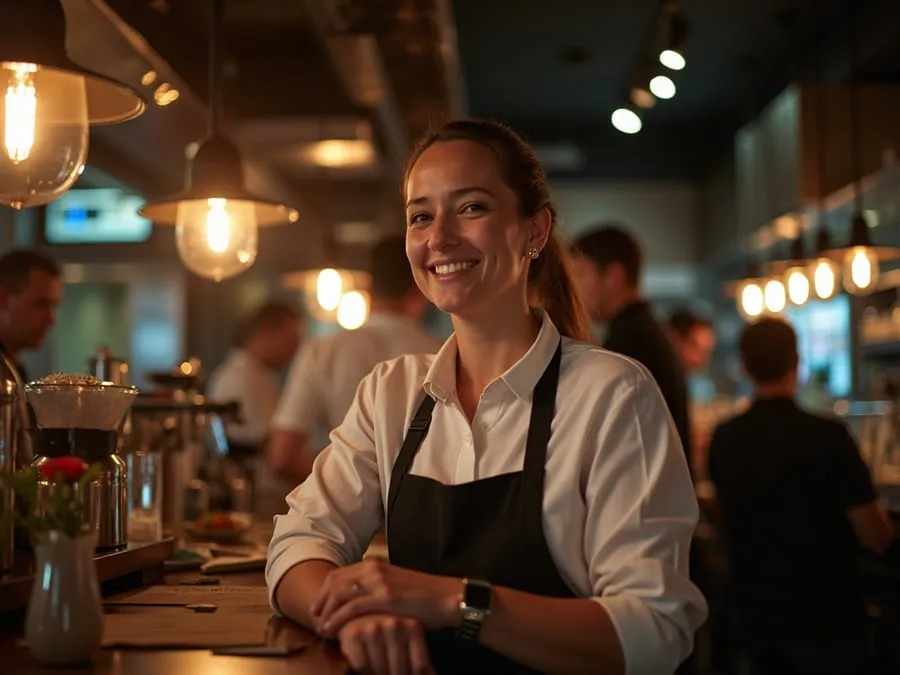 Restaurant team member in professional workplace moment demonstrating restaurant.