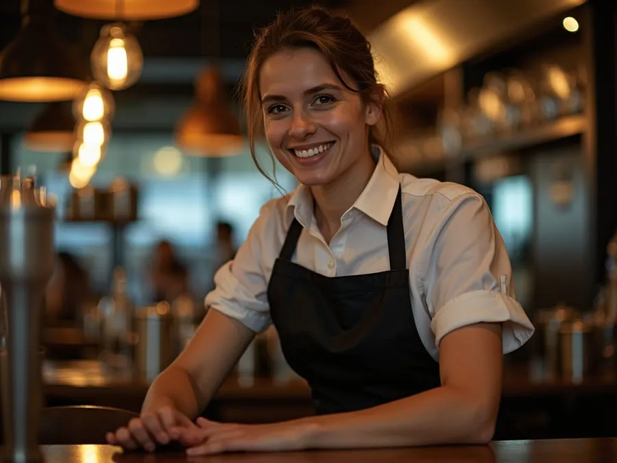 Restaurant team member in professional workplace moment demonstrating restaurant.
