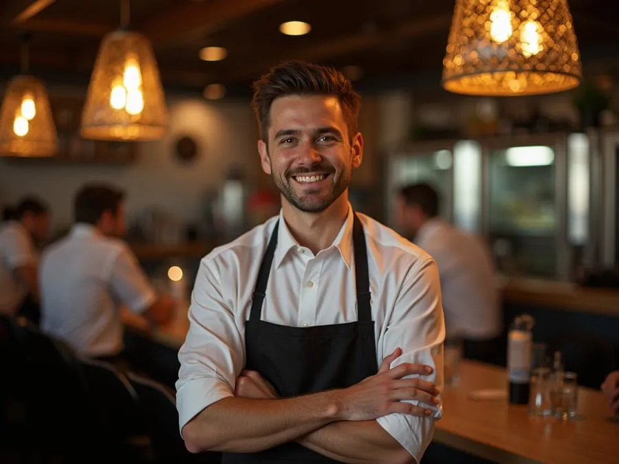Restaurant team member in professional workplace moment demonstrating restaurant.