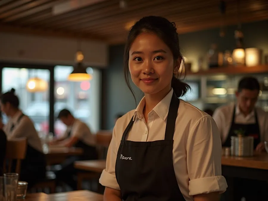 Restaurant team member in professional workplace moment demonstrating restaurant.