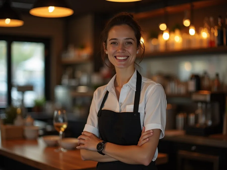 Restaurant team member in professional workplace moment demonstrating restaurant.