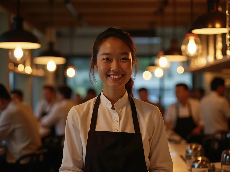 Restaurant team member in professional workplace moment demonstrating restaurant.