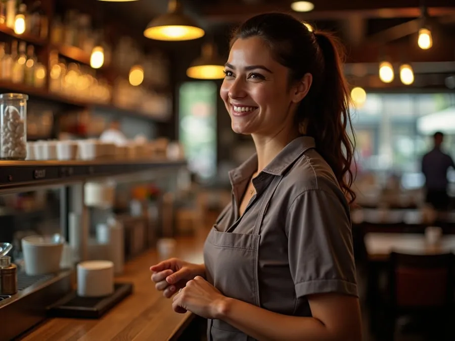 Restaurant team member in professional workplace moment demonstrating restaurant.
