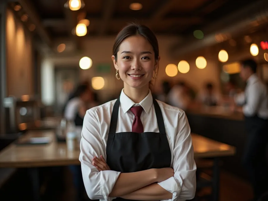Restaurant team member in professional workplace moment demonstrating restaurant.