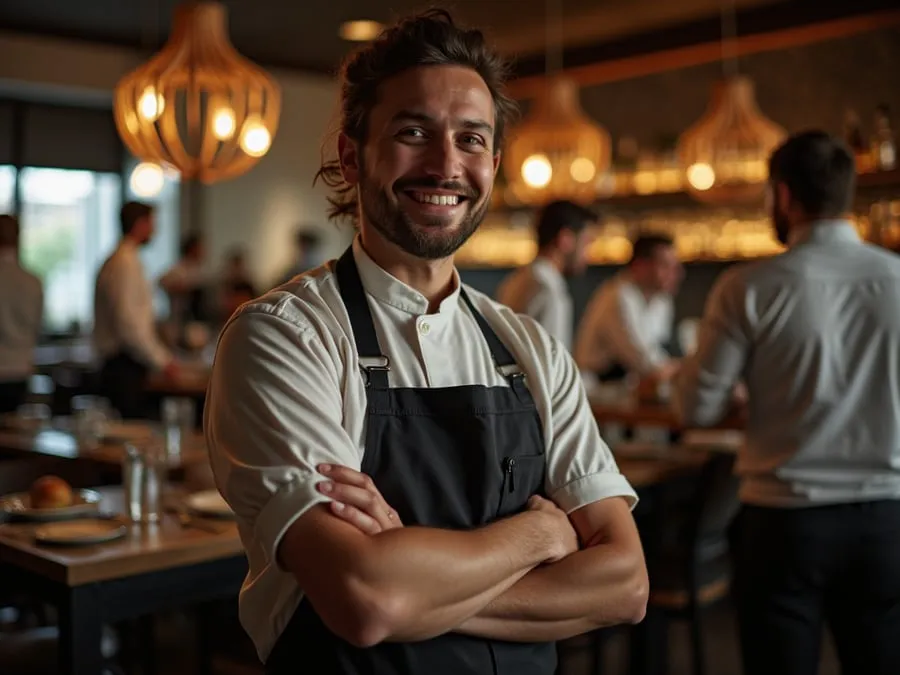 Restaurant team member in professional workplace moment demonstrating restaurant.
