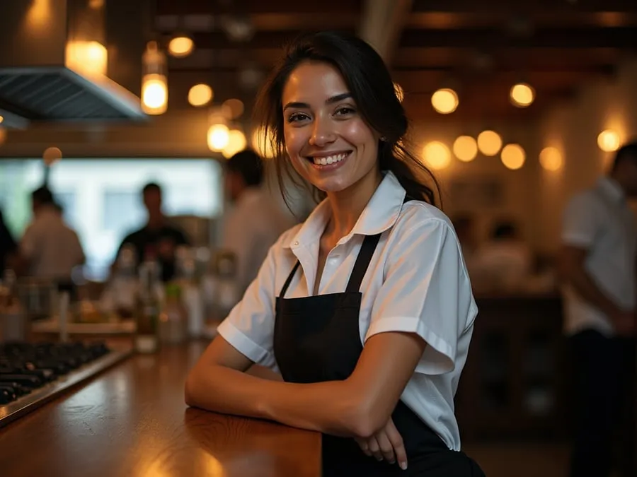 Restaurant team member in professional workplace moment demonstrating restaurant.