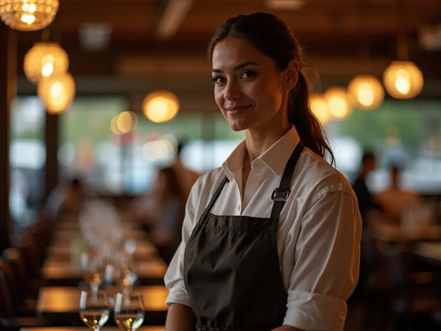 Restaurant team member in professional workplace moment demonstrating restaurant.