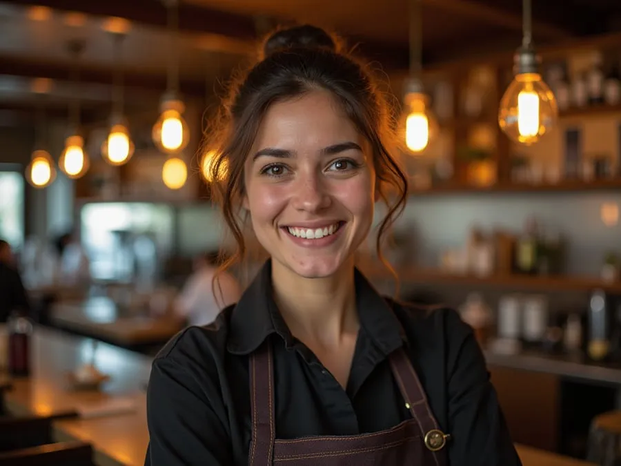 Restaurant team member in professional workplace moment demonstrating restaurant.